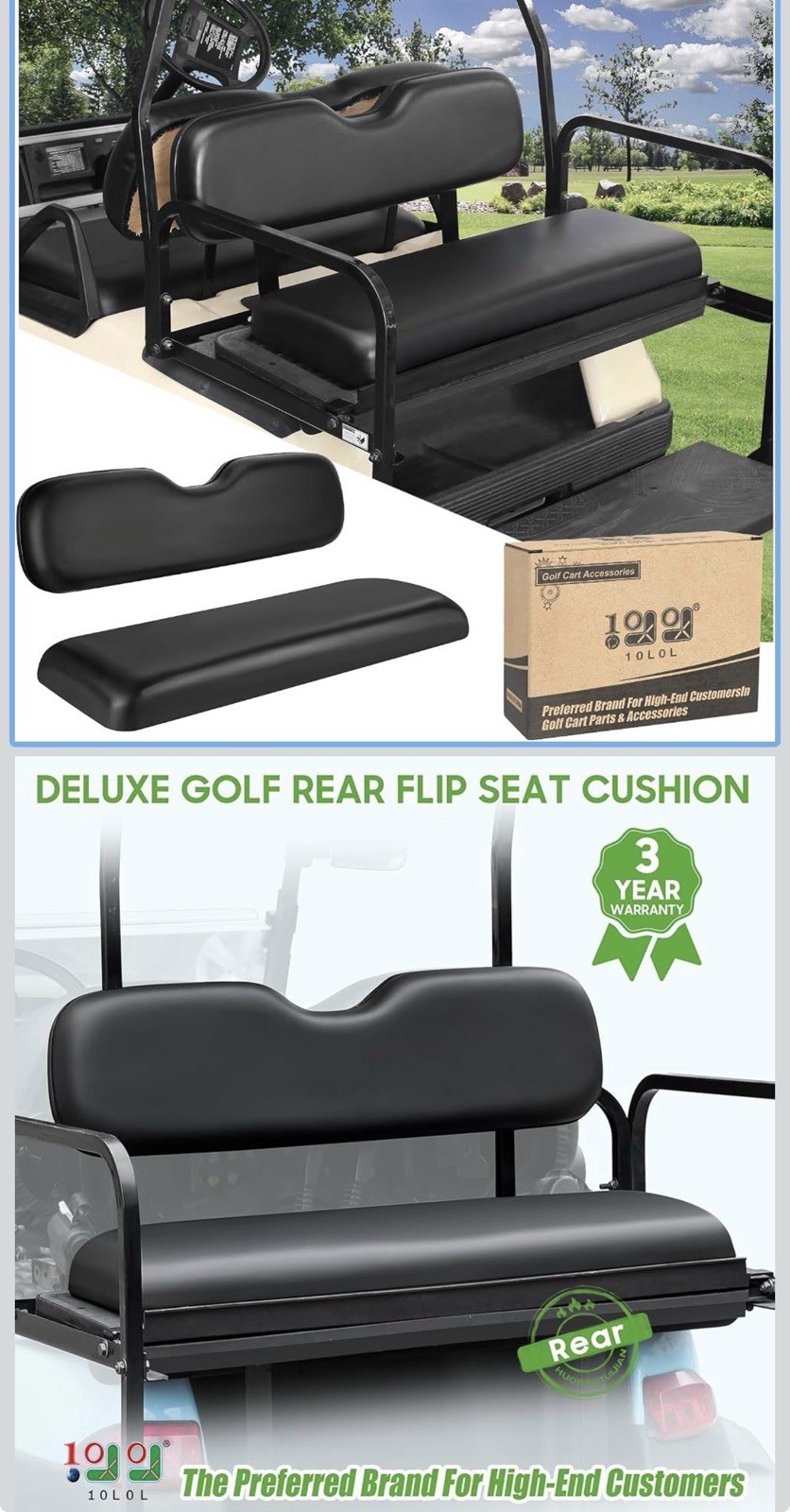 10L0L Universal Golf Cart Rear Seat Cushions for EZGO,Club Car,Yamaha For 4-Pass