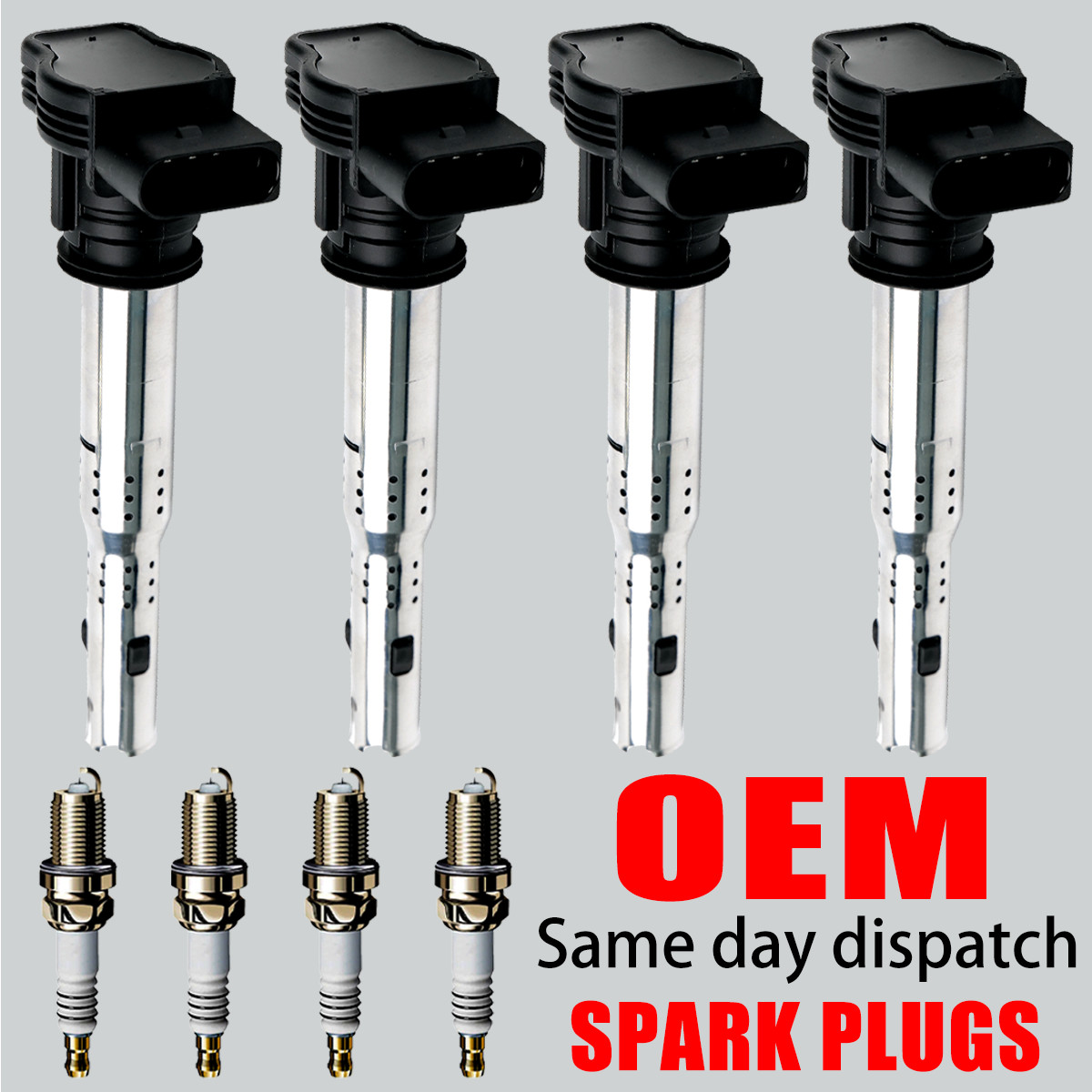 4X OEM Ignition Coil & 4X Iridium Spark Plug For Audi A3 A4 A5 VW Jetta CC UF575