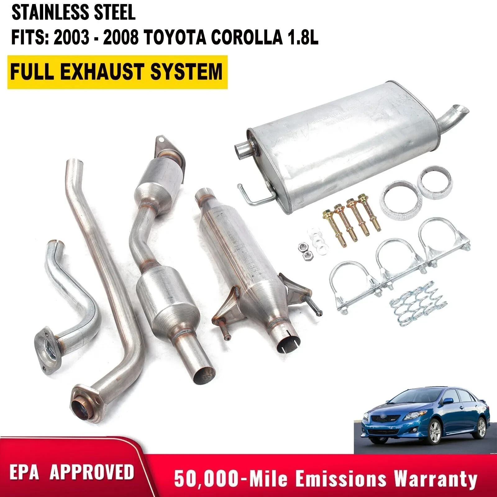 FITS: 2003 - 2008 TOYOTA COROLLA FULL EXHAUST SYSTEM 1.8L US Fast shipping