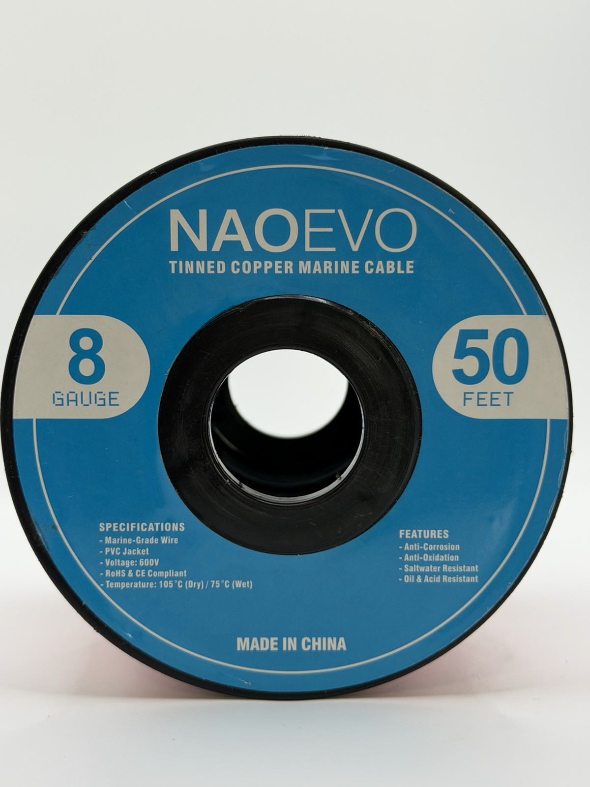 NAOEVO 8 Gauge Tinned Copper Marine Cable 50 Feet