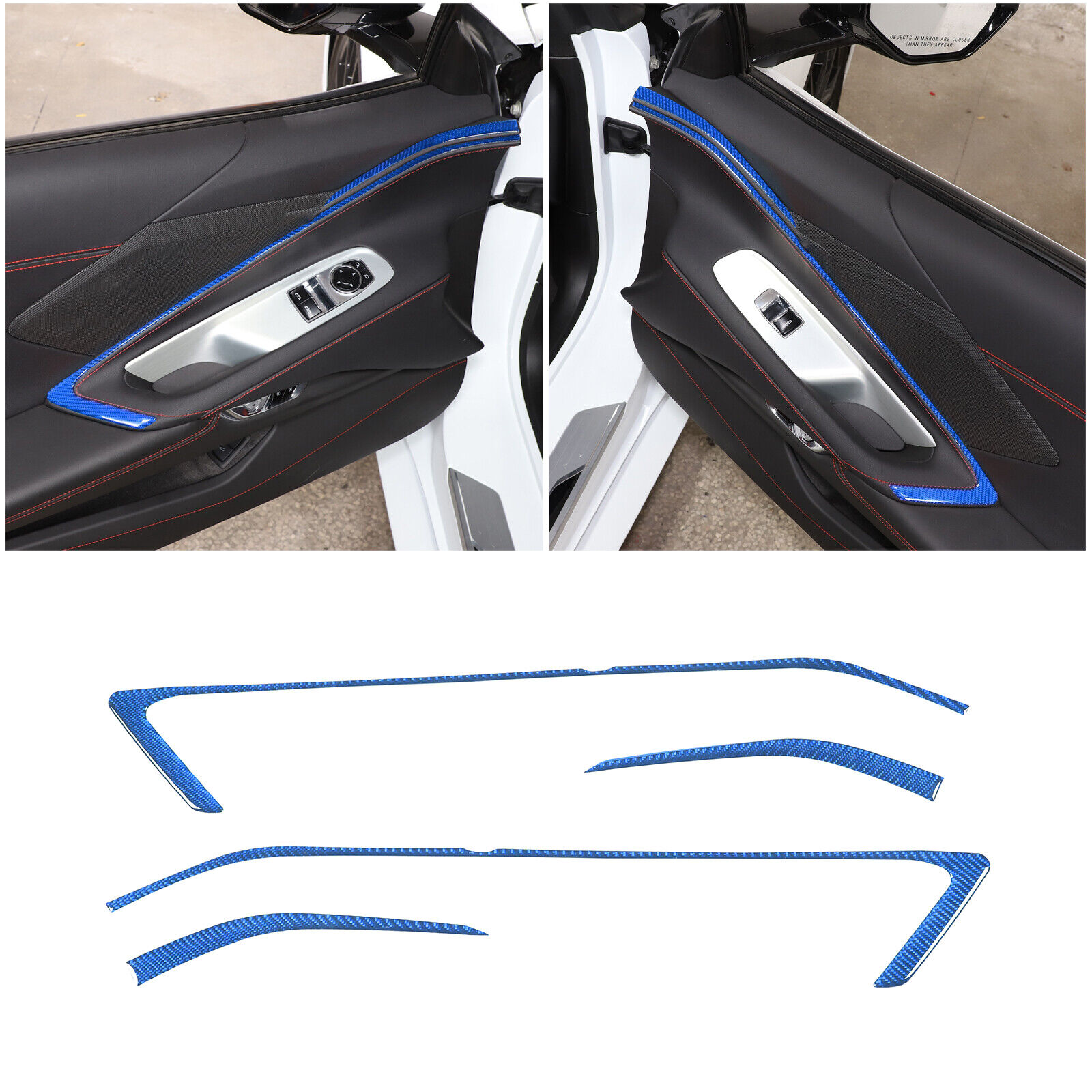 Blue Carbon Fiber Interior Door Panel Trim Strip Sticker For Corvette C8 2020-up