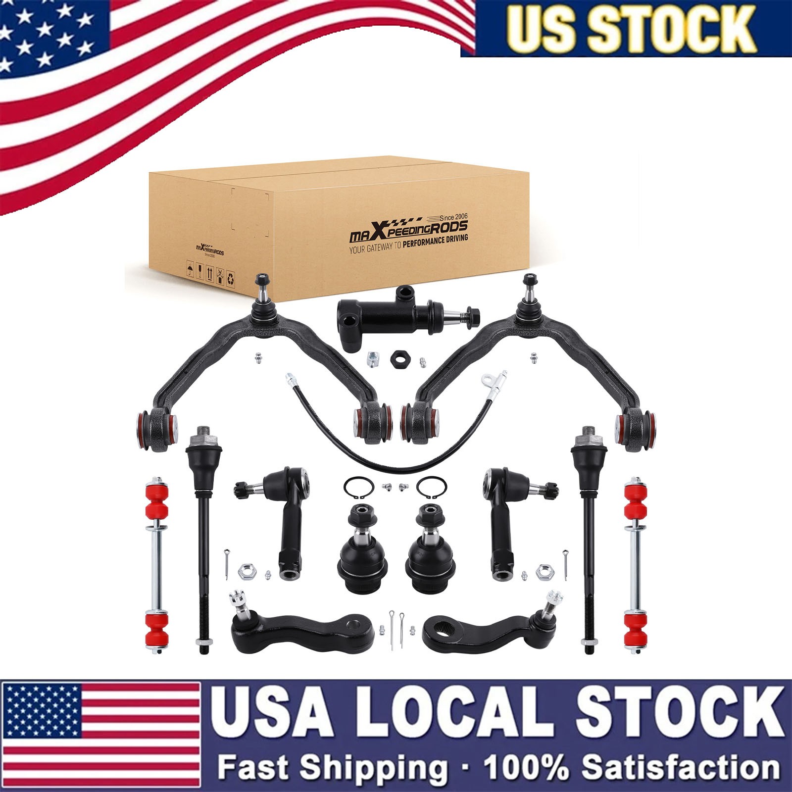 13pc Front Control Arms Kit w/ PU Bushing For Chevy Silverado Avalanche 1500 4WD