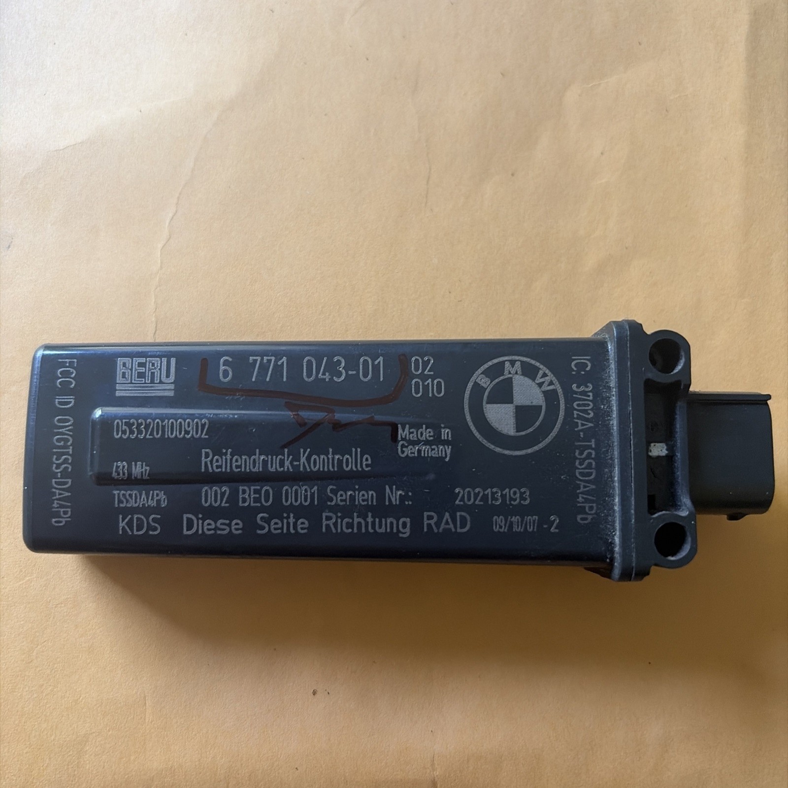07-13 BMW Mini E88 E90 E60 E63 E65 RDC TPMS Tire Pressure Monitor Sensor 6771043