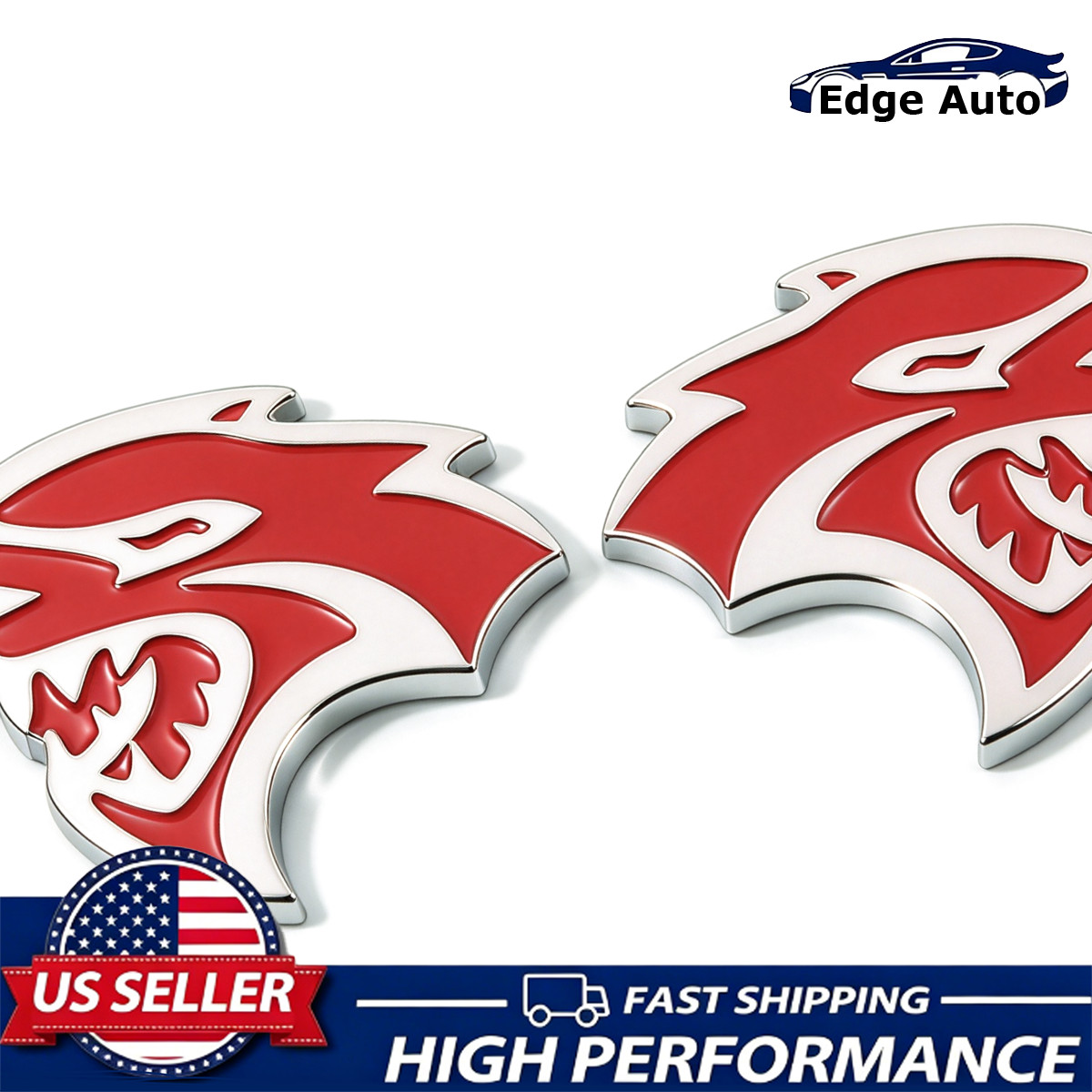 2Pcs 3D Fender Side Badge For Charger Challenger Hellcat Emblem Metal Red Chrome 2Pcs 3D Fender Side Badge For Charger Challenger Hellcat Emblem Metal Red Chrome