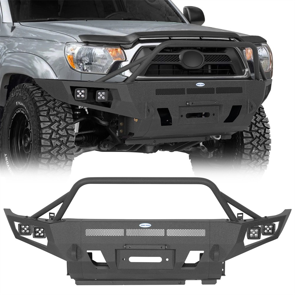 For 2012-2015 Toyota Tacoma Front Bumper w/Winch Plate & Skid Plate & LED Lights