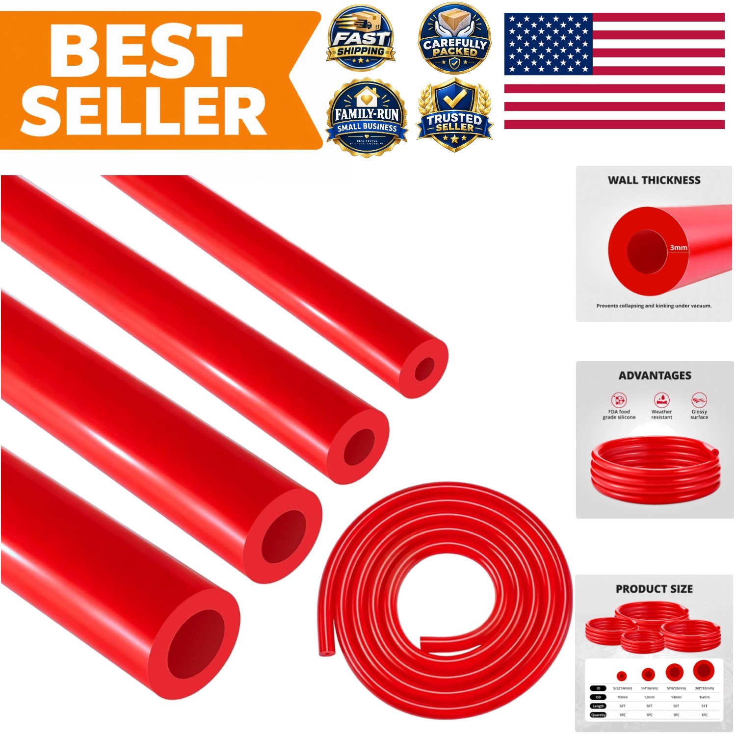 Versatile 5FT Silicone Vacuum Hose Kit - 4PCS, 130PSI for Automotive Needs