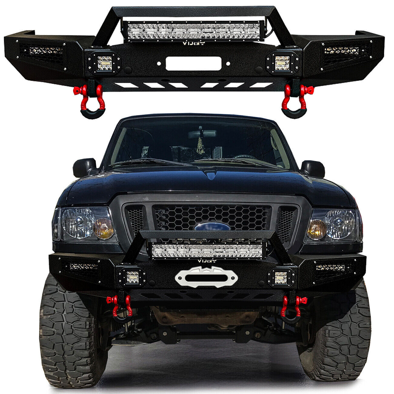Vijay Fit 1993-1997 Ford Ranger Front or Rear Bumper w/Winch Plate & LED Lights