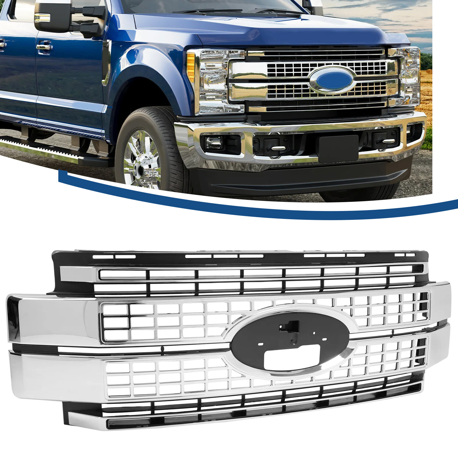 Grille For Ford F250 F350 Super Duty Platinum 2017 2018 2019 Bumper Chrome Grill