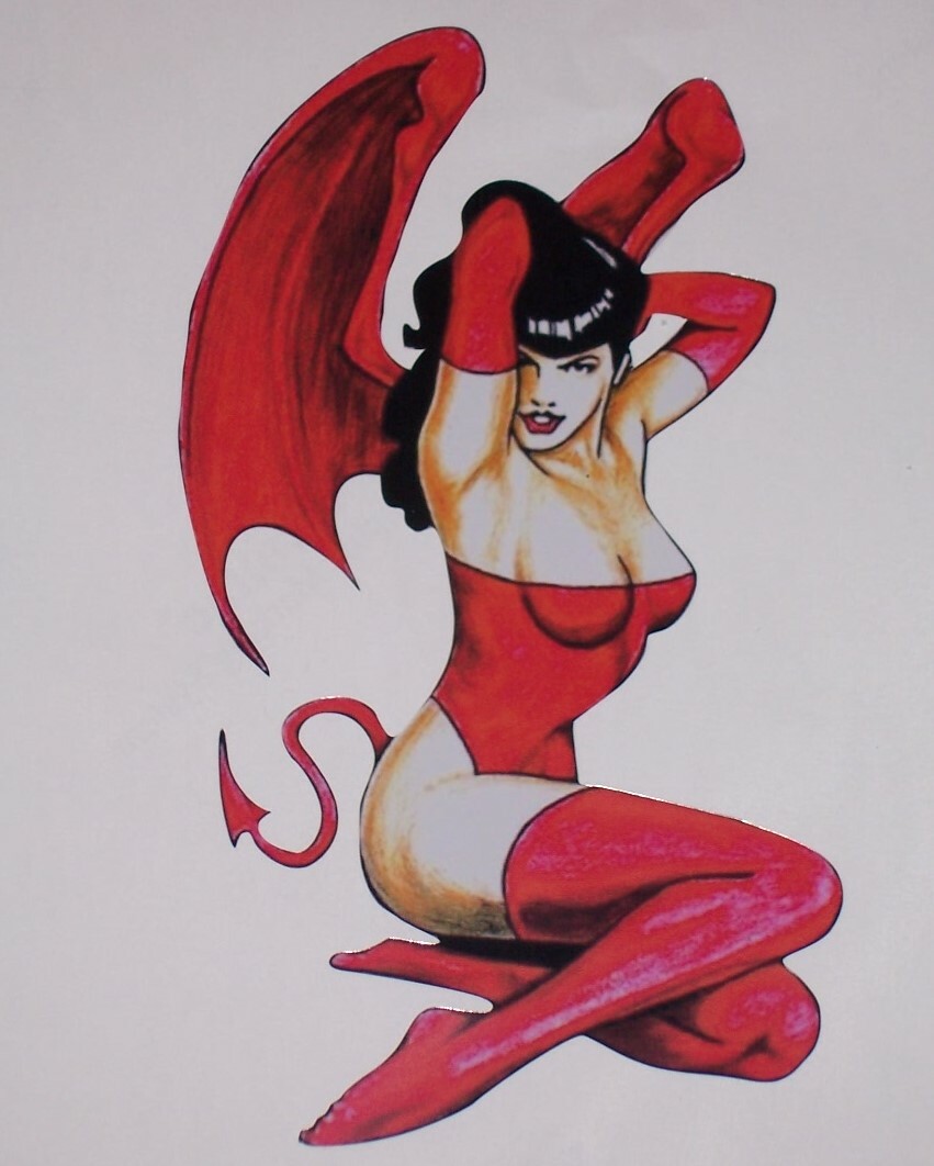 Sexy Brunette DEVIL PIN UP truck Girl Window Decal