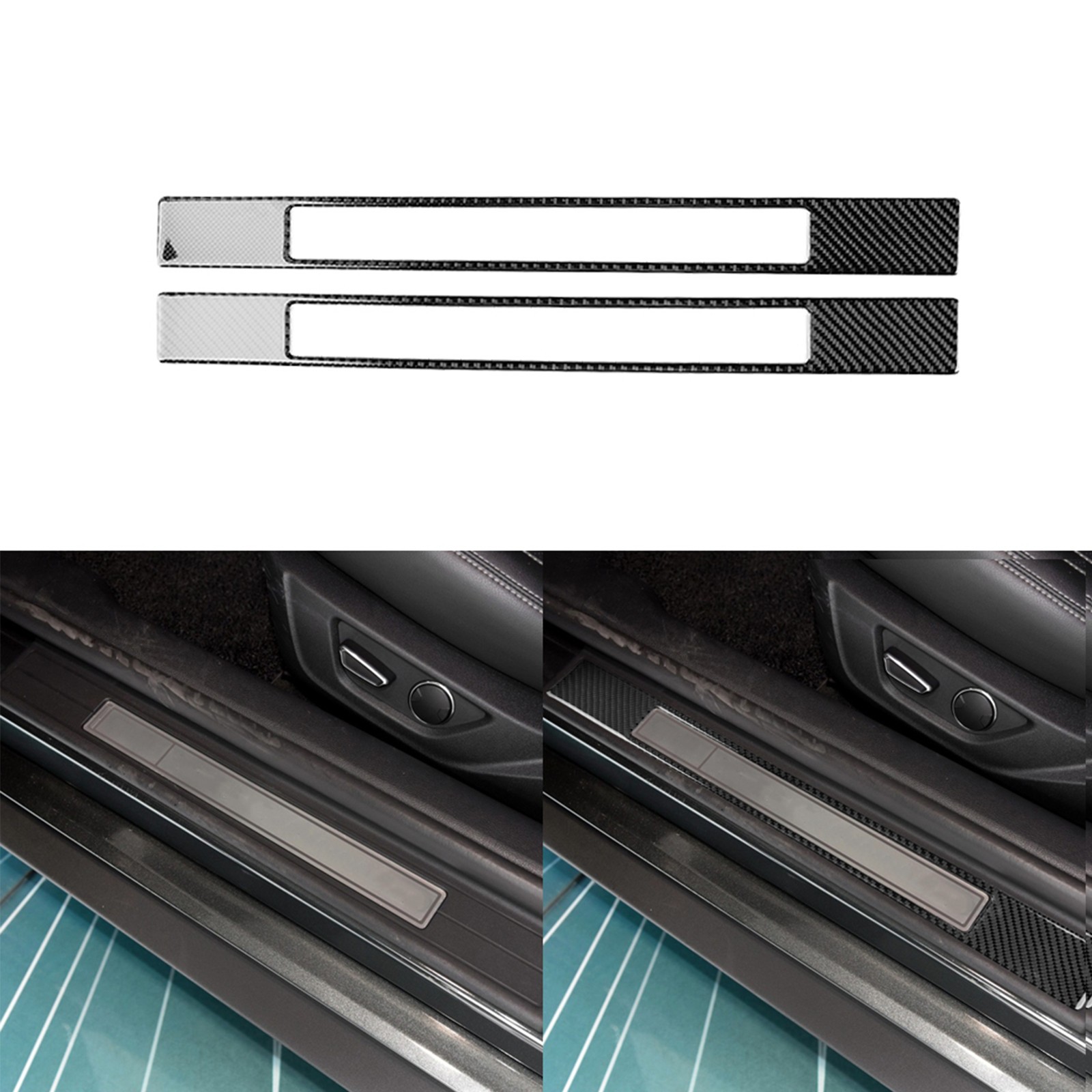 2Pcs Real Carbon Fiber Door Welcome Plate Sill Cover For Ford Mustang 2015-2020