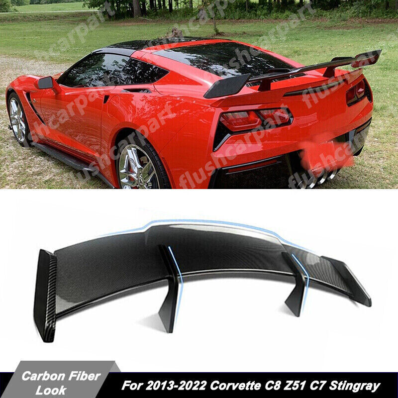 GT Style Carbon Look Rear Spoiler Wing For 2013-2022 Corvette C8 Z51 C7 Stingray