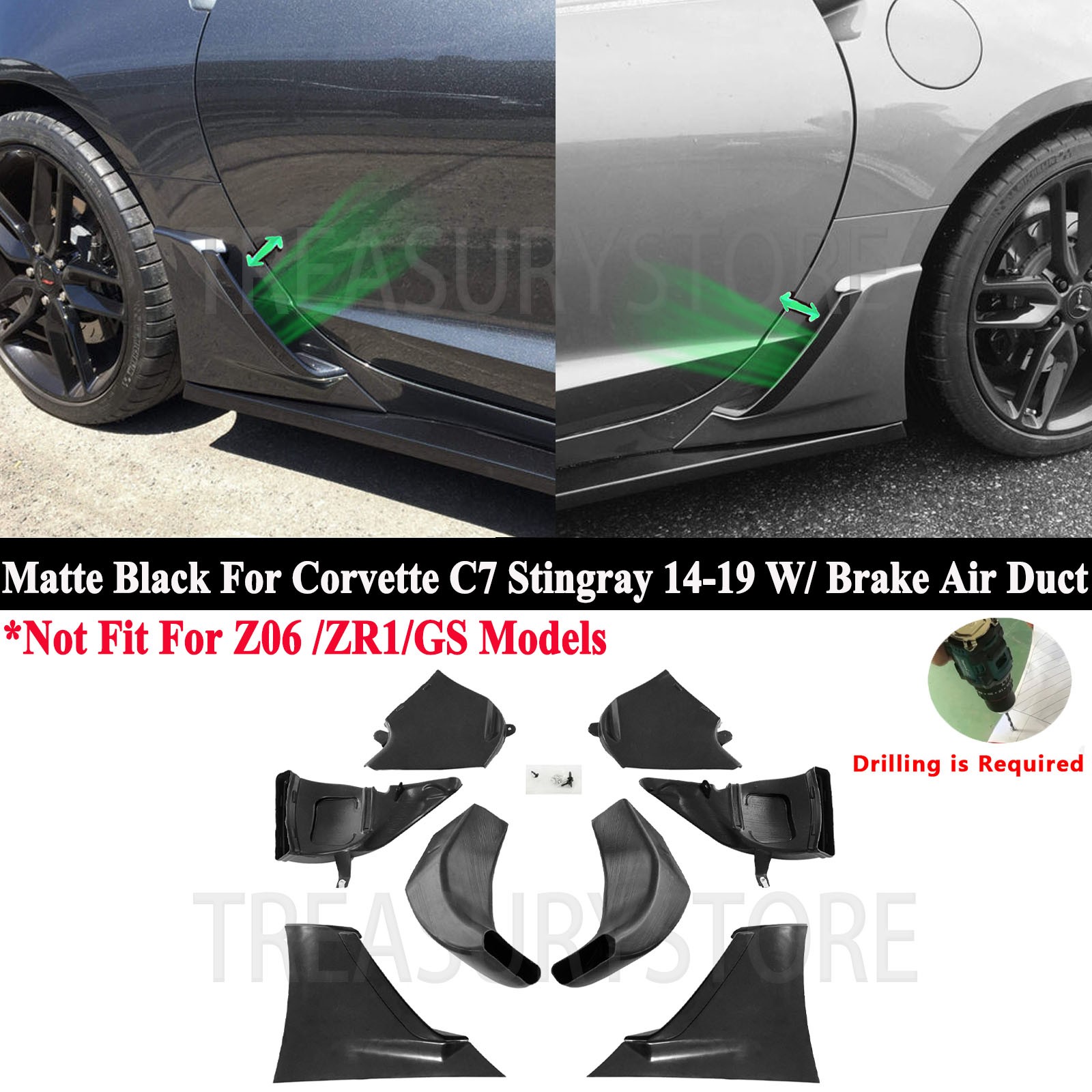 For Corvette C7 Stingray 2014-2019 Rear Fender Scoop Brake Air Duct Matte Black 