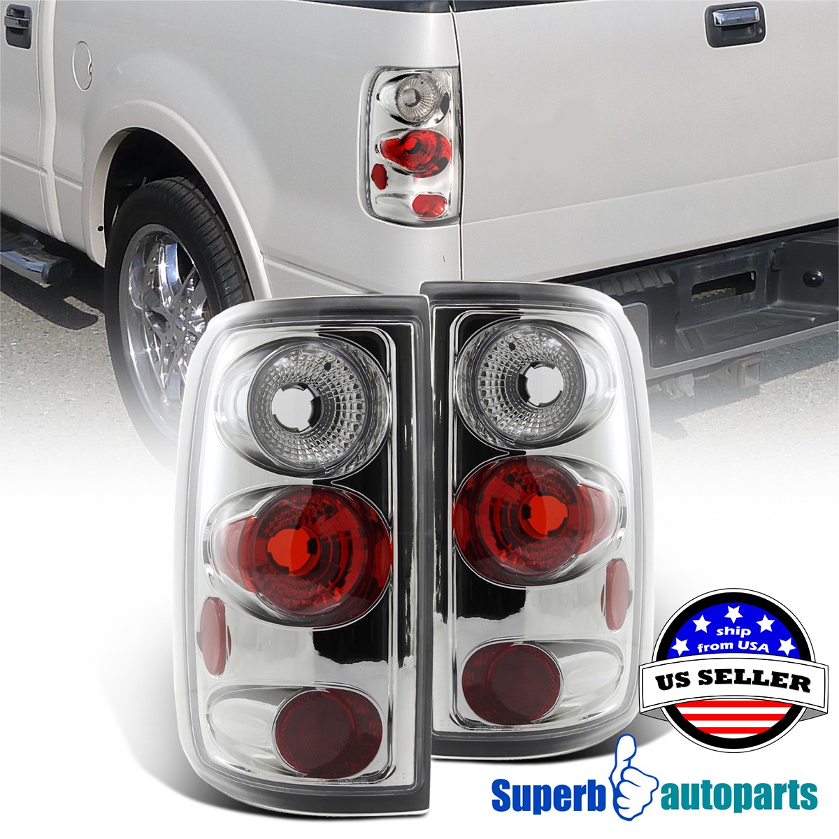 Fits 2004-2008 Ford F150 F-150 Styleside Tail Lights Brake Lamps Pair