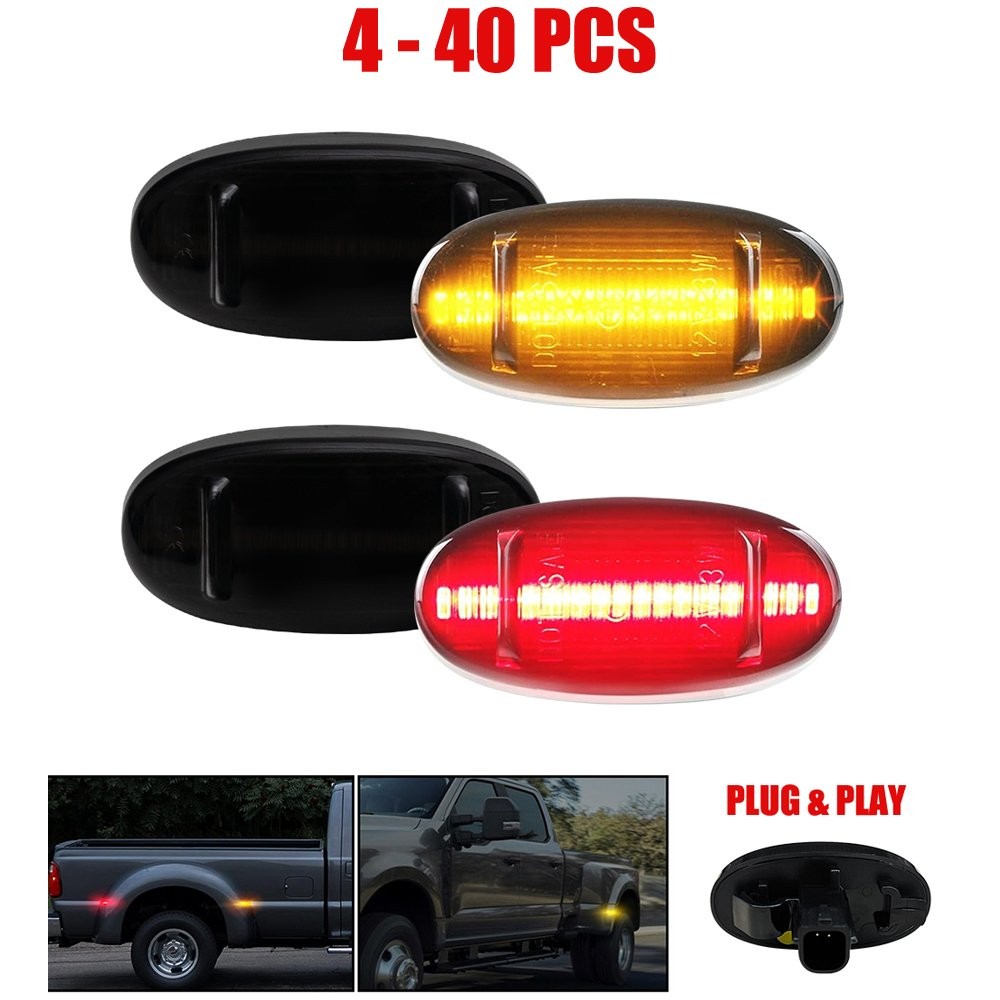 4-40X SMOKE LED Side Lights Amber Red For 2011-2022 Ford F250/350/450/550 Dually