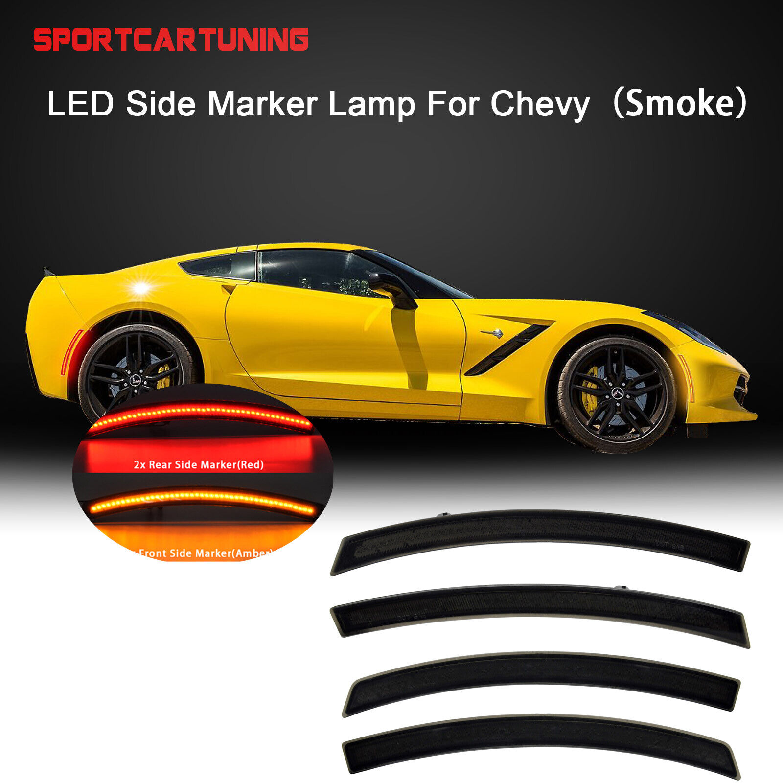 Smoke LED Front Rear Side Marker Lights For 2014-2019 Chevy Corvette C7 Z06 Z51