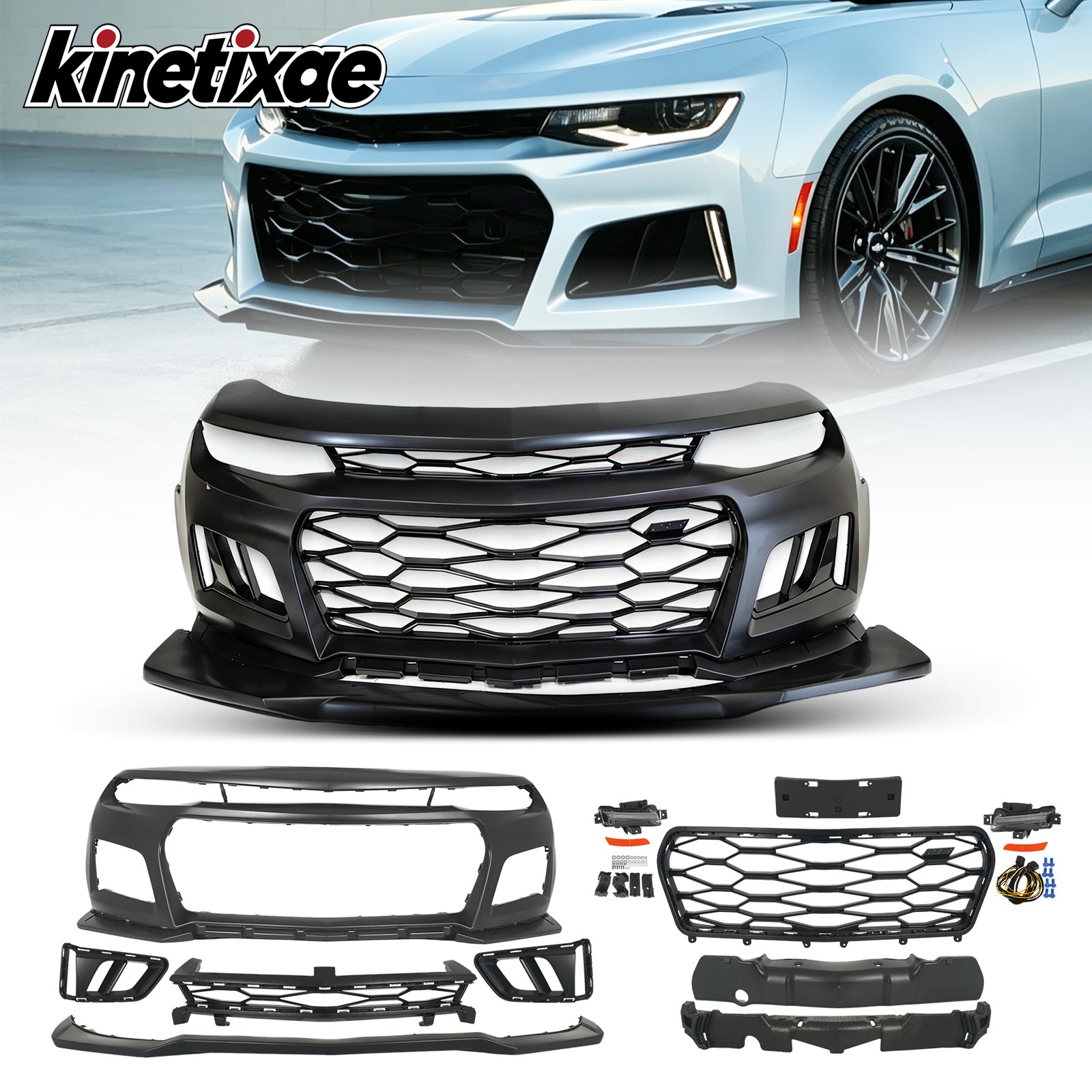 Front Bumper Cover Kit W/ DRL Fog Light Fit 2016-18 Chevrolet Camaro ZL1 Style