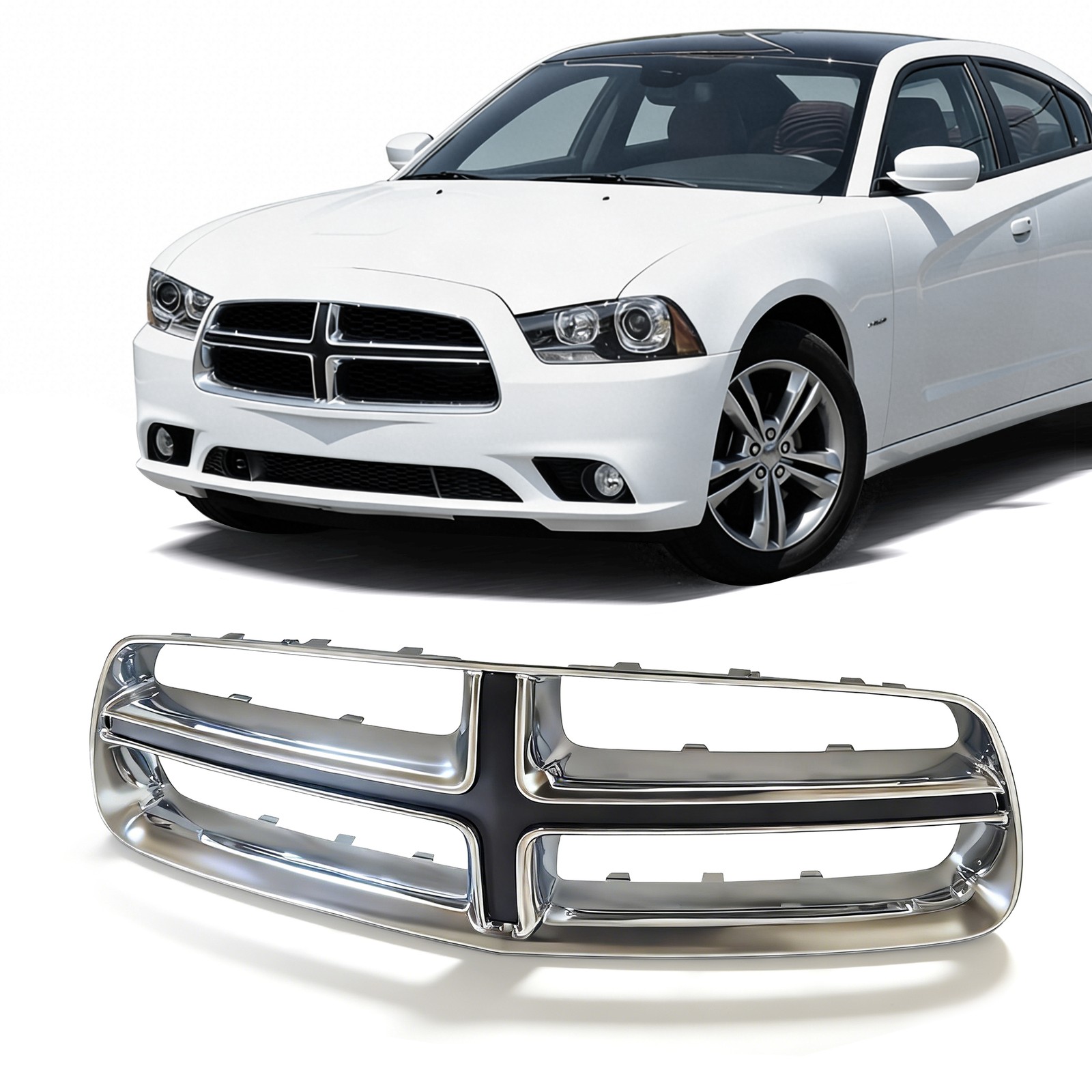 Front Grille Black & Chrome Replacement Fits 2011-2014 Dodge Charger CH1210109