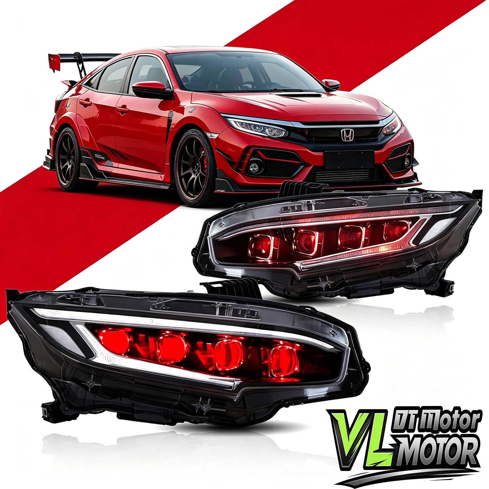Projector Headlights For Honda Civic 2016-2021 FULL LED Demon Eyes W/Sequential