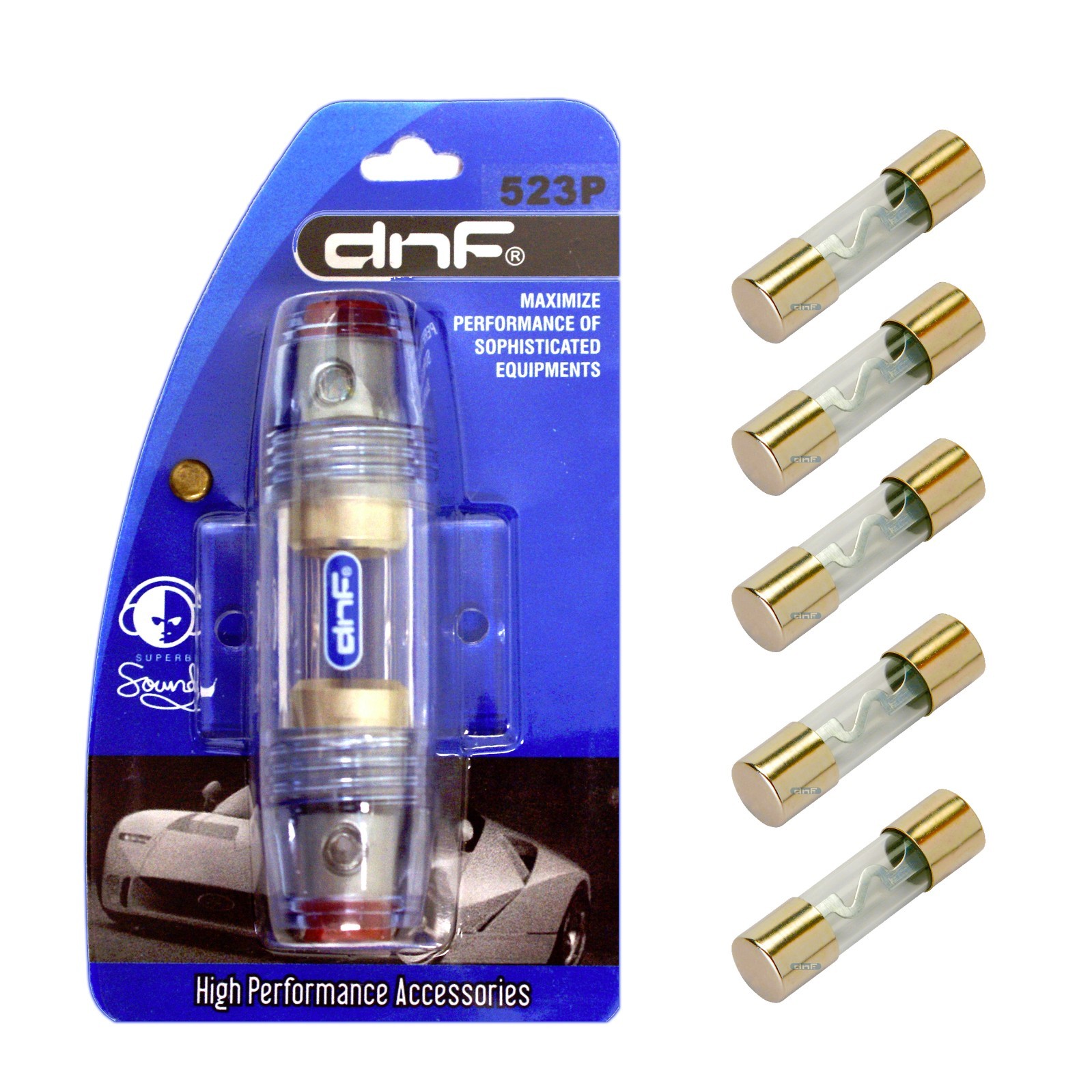 DNF PREMIUM IN LINE 4 8 10 GAUGE AGU FUSE HOLDER + 5 PCS 100 AMP GOLD AGU FUSES