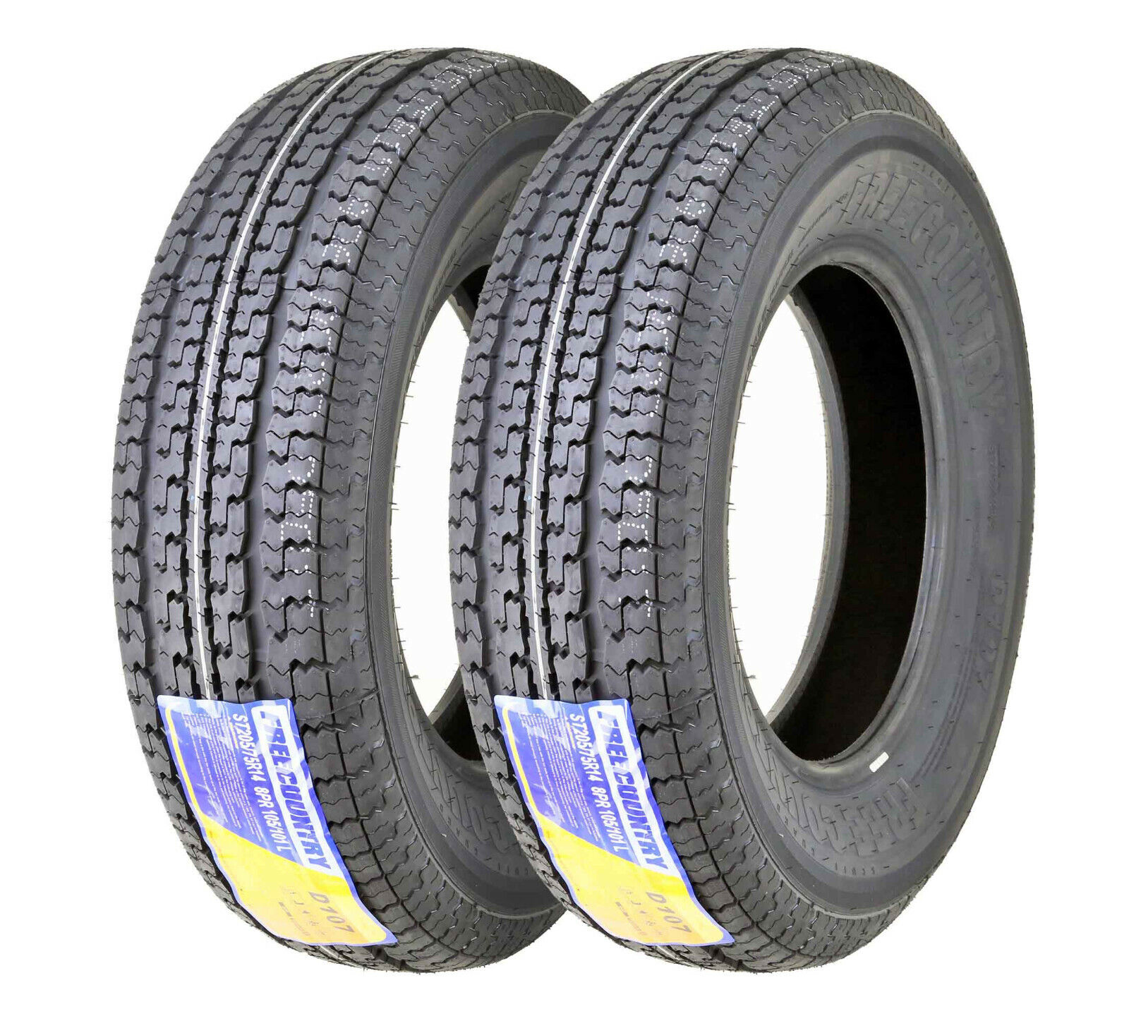 2 FREE COUNTRY ST205/75R14 Trailer Tires 205 75 14 8PR Scuff Guard Steel Belted