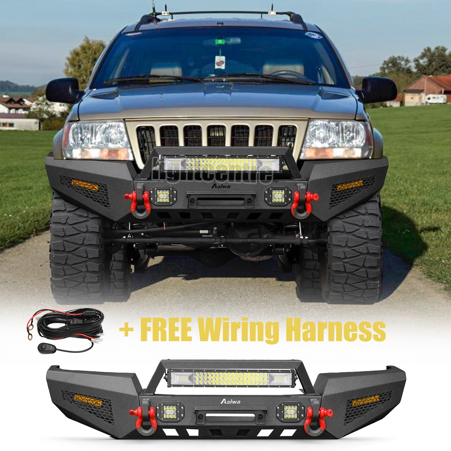 Off-Road For 1999-2004 Jeep Grand Cherokee WJ Front Bumper w/Winch Plate + Wire