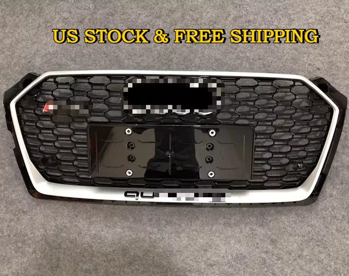 For Audi A5 S5 B9 2017-2019 RS5 Style Silver Ring Honeycomb Front Bumper Grille