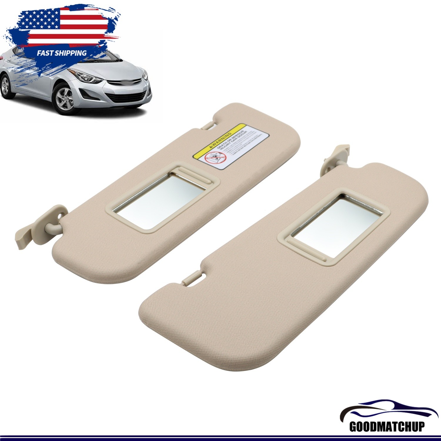 For 11 12-2016 Hyundai Elantra Beige Car Sun Visor Right + Left Side Pair