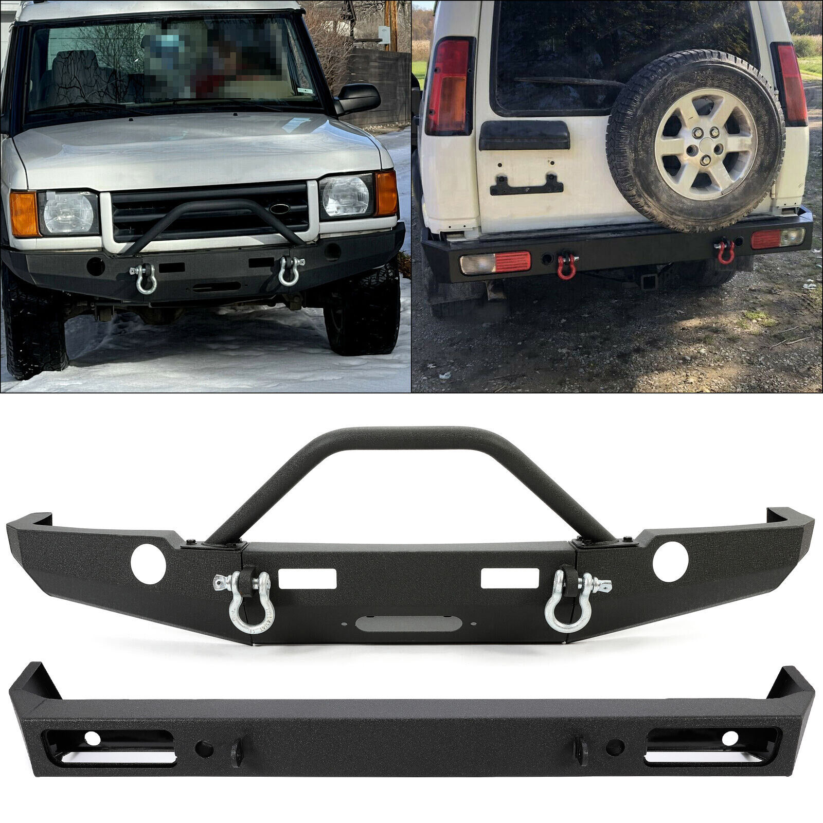KUAFU Front/Rear Bumper with D-Rings+Openings For 99-04 Land Rover Discovery