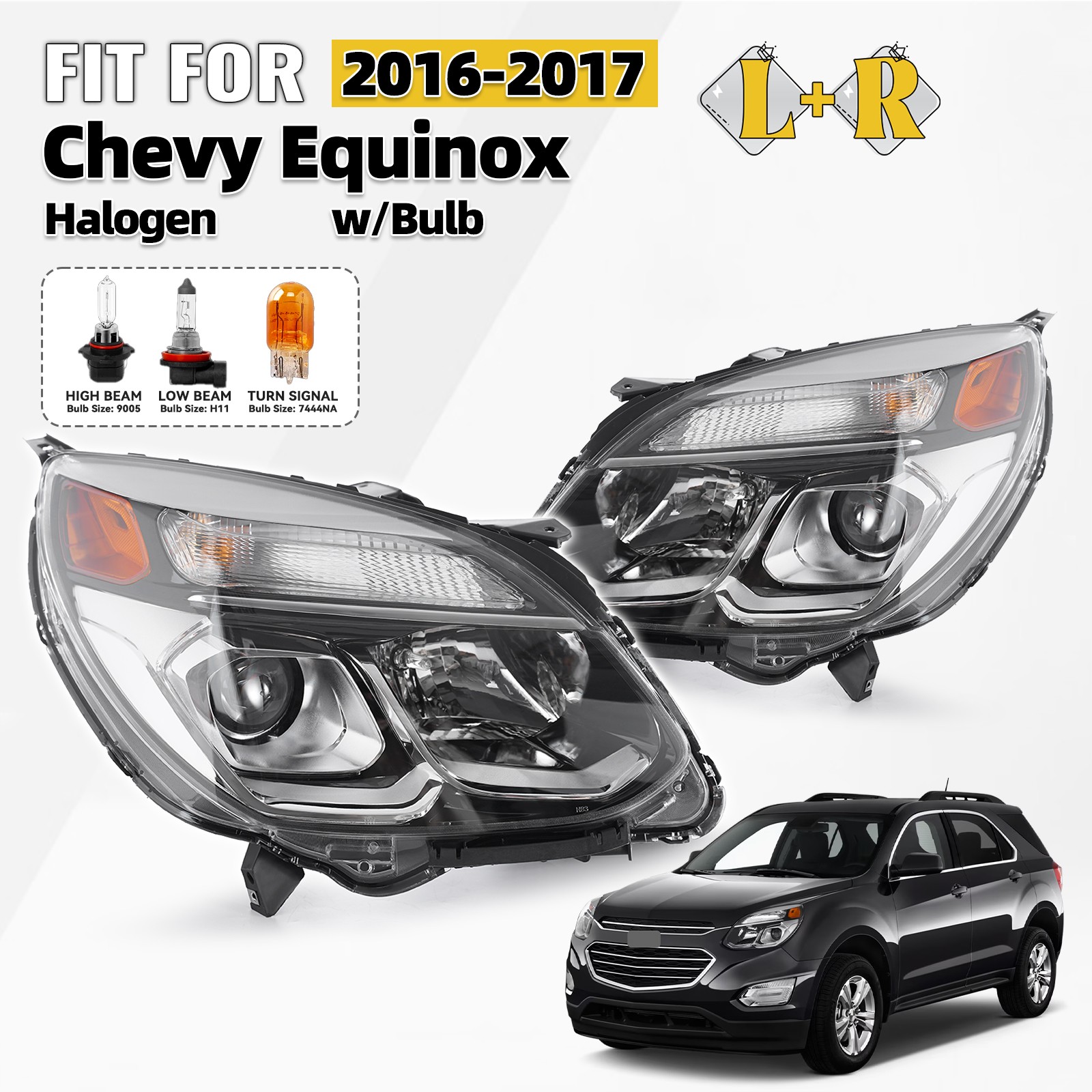 For 2016 2017 Chevrolet Equinox Halogen Headlights w/Bulbs Left + Right Pair For 2016 2017 Chevrolet Equinox Halogen Headlights w/Bulbs Left + Right Pair