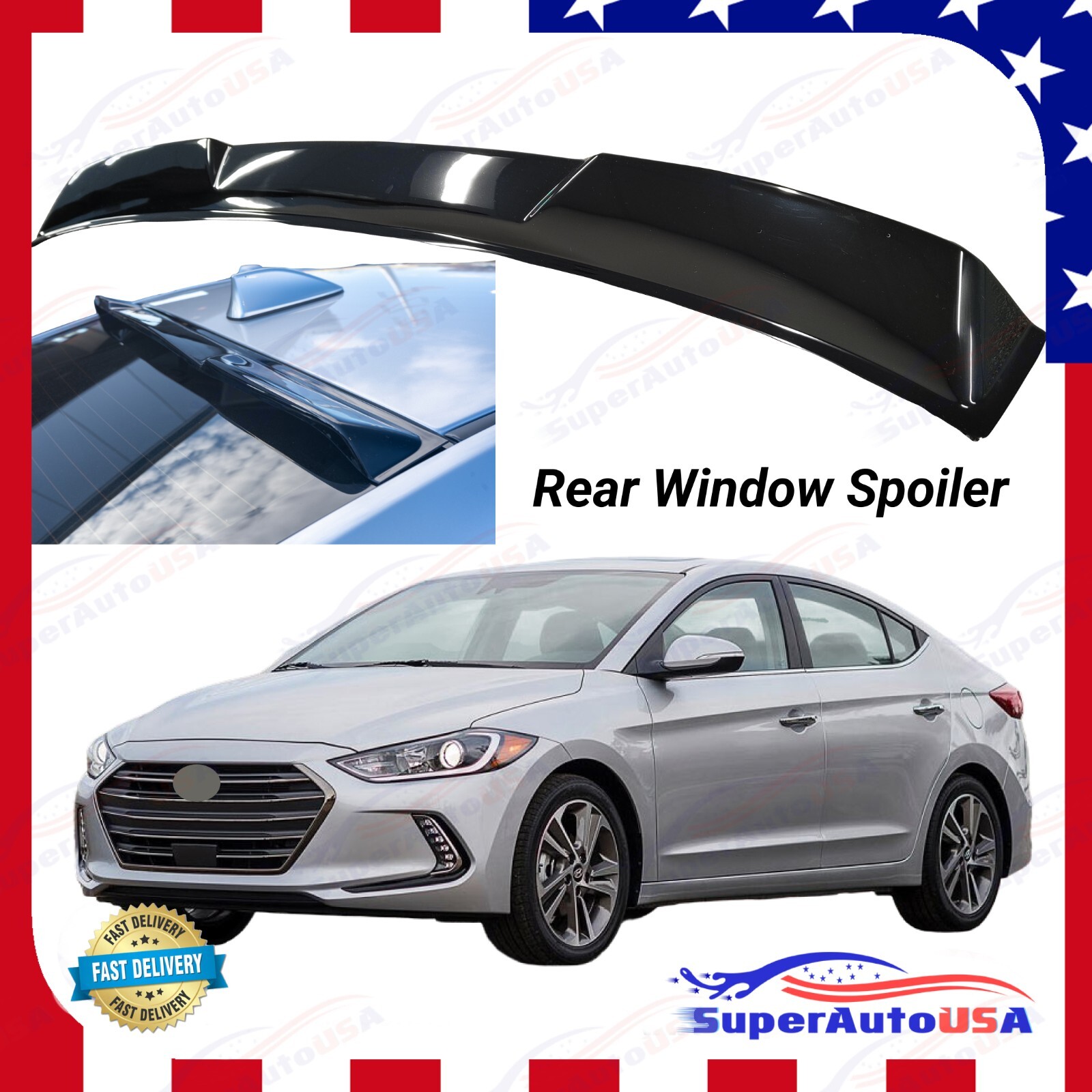 Fits Hyundai Elantra 2017-2020 Gloss Black Rear Roof Window Spoiler Wing