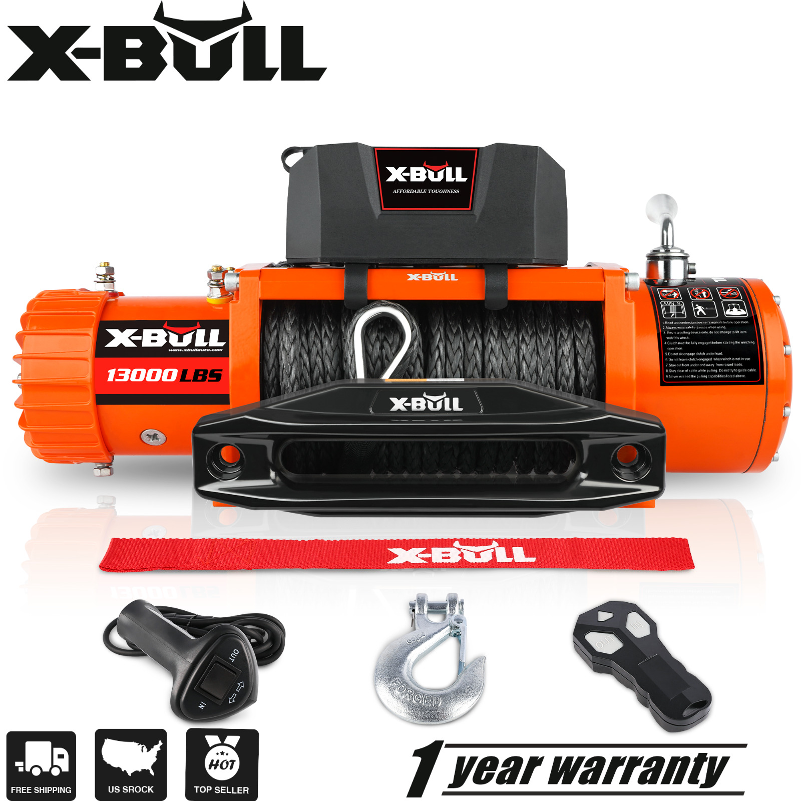 X BULL 13000lbs Electric Winch 12V Synthetic Rope Off Road  4WD Towing Truck