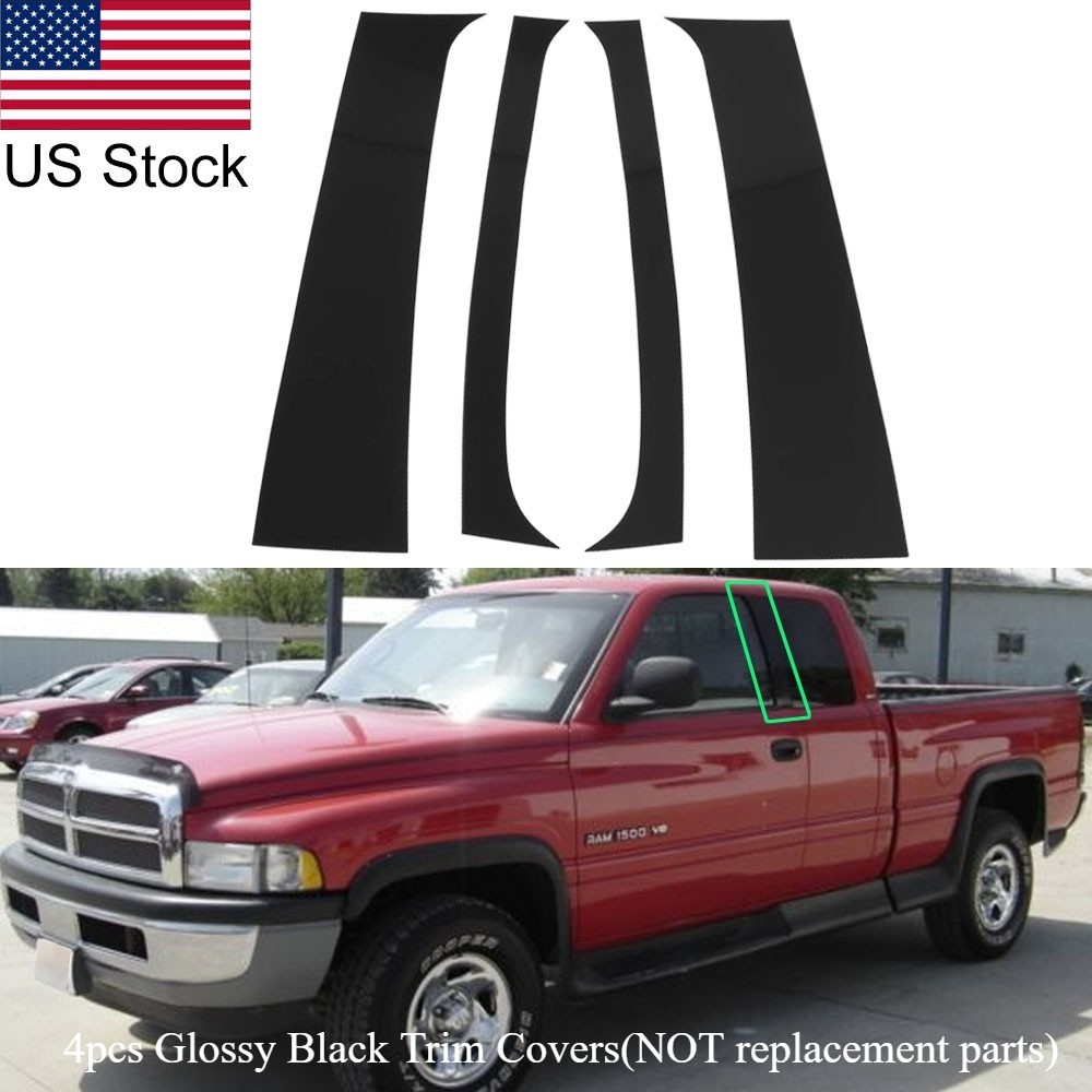 For 1994-2001 Dodge Ram 4pcs Glossy Black Pillar Posts Door Window Covers Trim