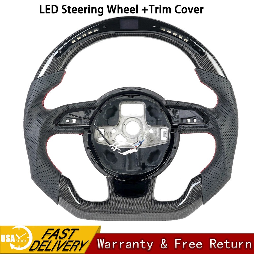 LED Real Carbon Fiber Steering Wheel For Audi A3 A4 A5 RS4 RS5 RS6 S3 S5 W/Trim