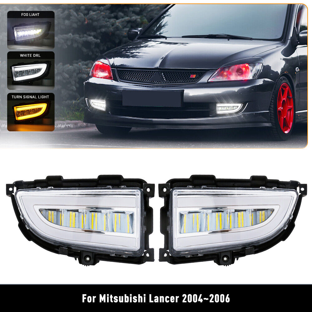 For Mitsubishi Lancer 2005 2006 LED Daytime Running Fog Light DRL w/ Turn Signal