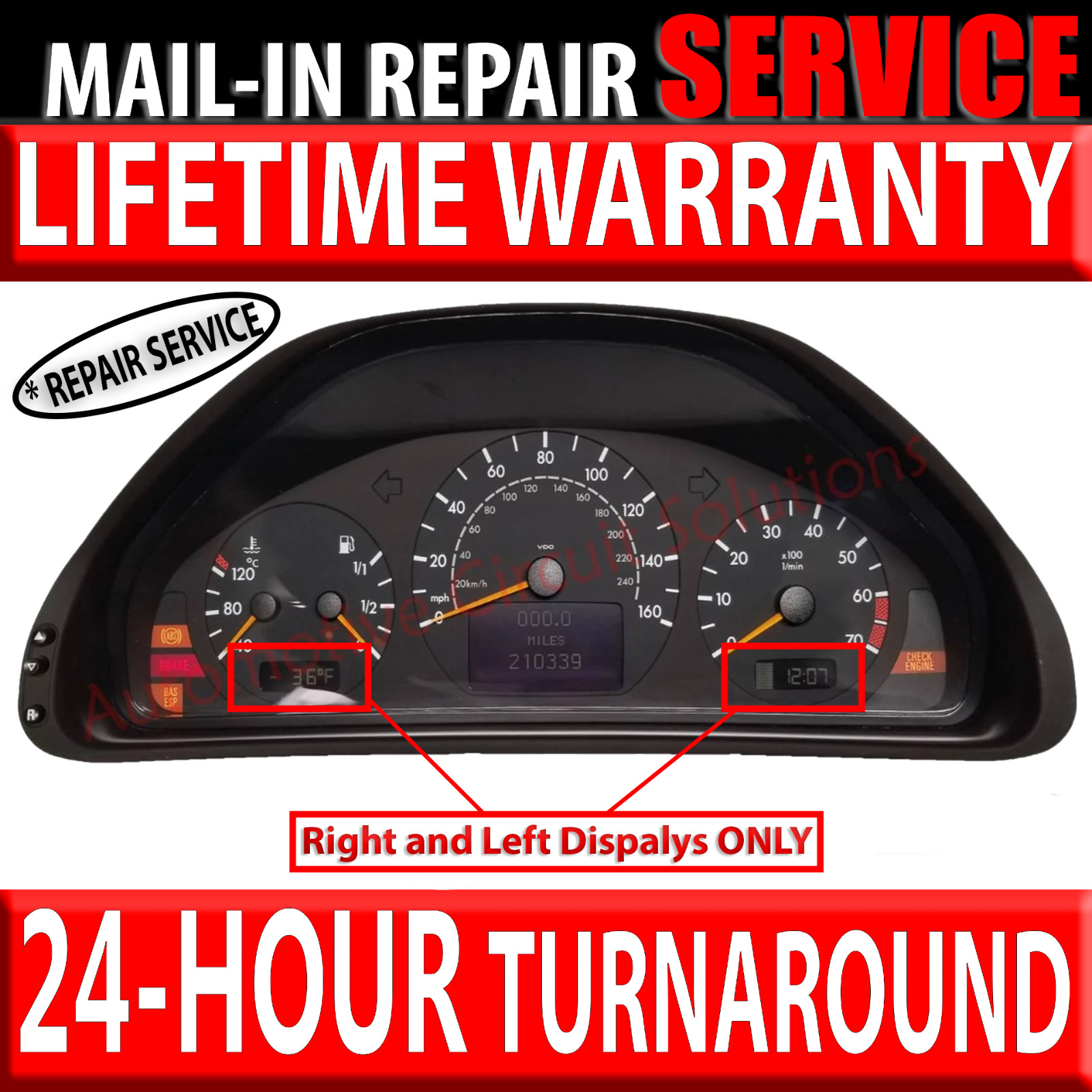 00-02 MB CLK320 CLK430 E320 E55 E430 Gauge Cluster LCD Display Repair W210 W208