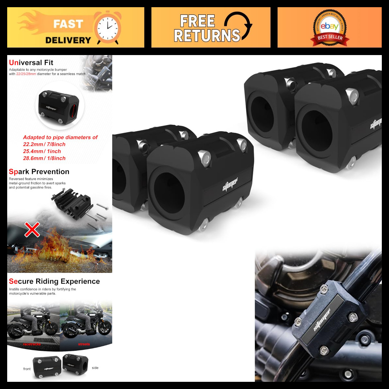 4PCS Engine Guard Bumper Crash Bar Protectors Slider 22mm/25mm/28mm - Motorcycle 4PCS Engine Guard Bumper Crash Bar Protectors Slider 22mm/25mm/28mm - Motorcycle