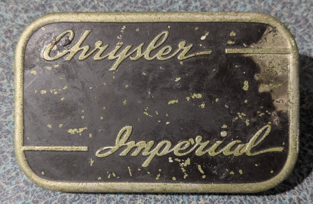 VTG Metal Chrysler Imperial Badge Emblem Tag Decal Ornament Script Nameplate Gas