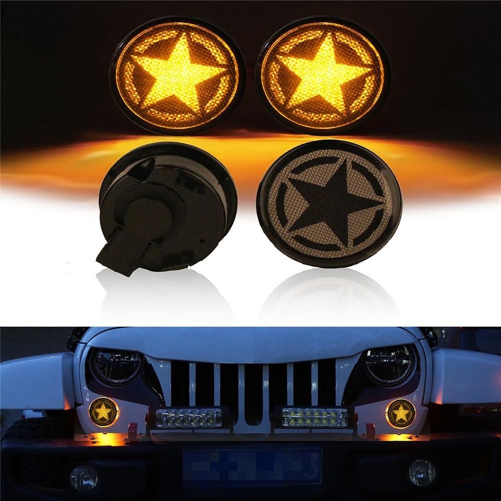Pair Five Star LED Smoked Lens Turn Signal Lights for 2007-2018 Jeep Wrangler JK