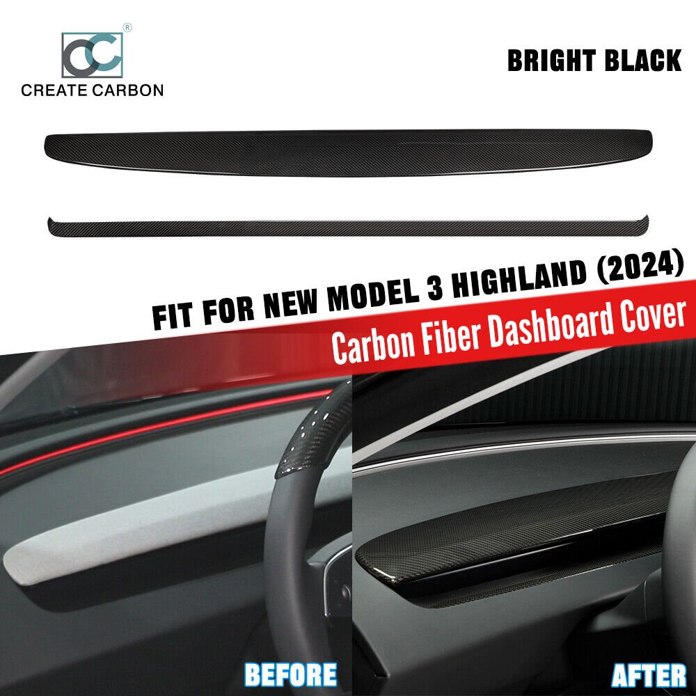 Dry Carbon Fiber Dashboard Panel Cover Trim For Tesla Model 3 Highland(2024)