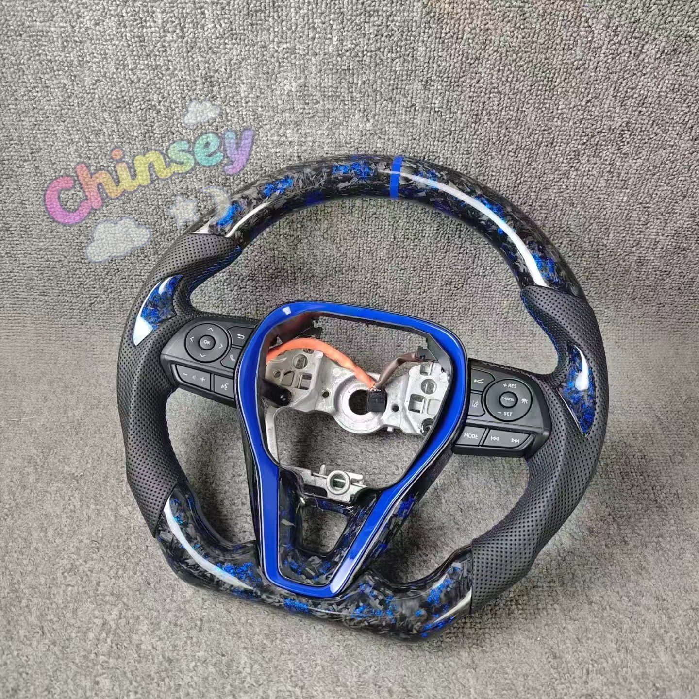 Forged blue carbon fiber balck leather steering wheel for 2018-2023 Toyota Camry
