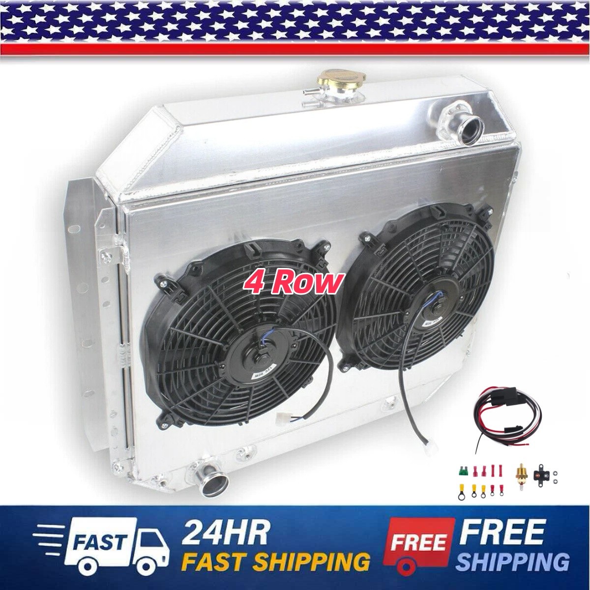 Aluminum 4Row Radiator Shroud Fan&Relay For Ford Bronco F100 F150 F250 1966-1979