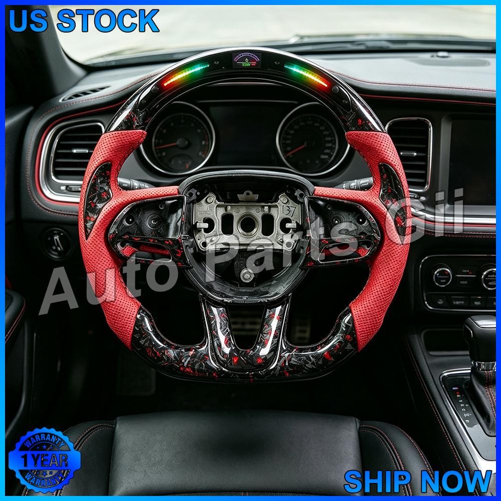 NEW✅LED Carbon fiber  Steering Wheel FOR Dodge Charger Hellcat Jeep SRT8 2015+