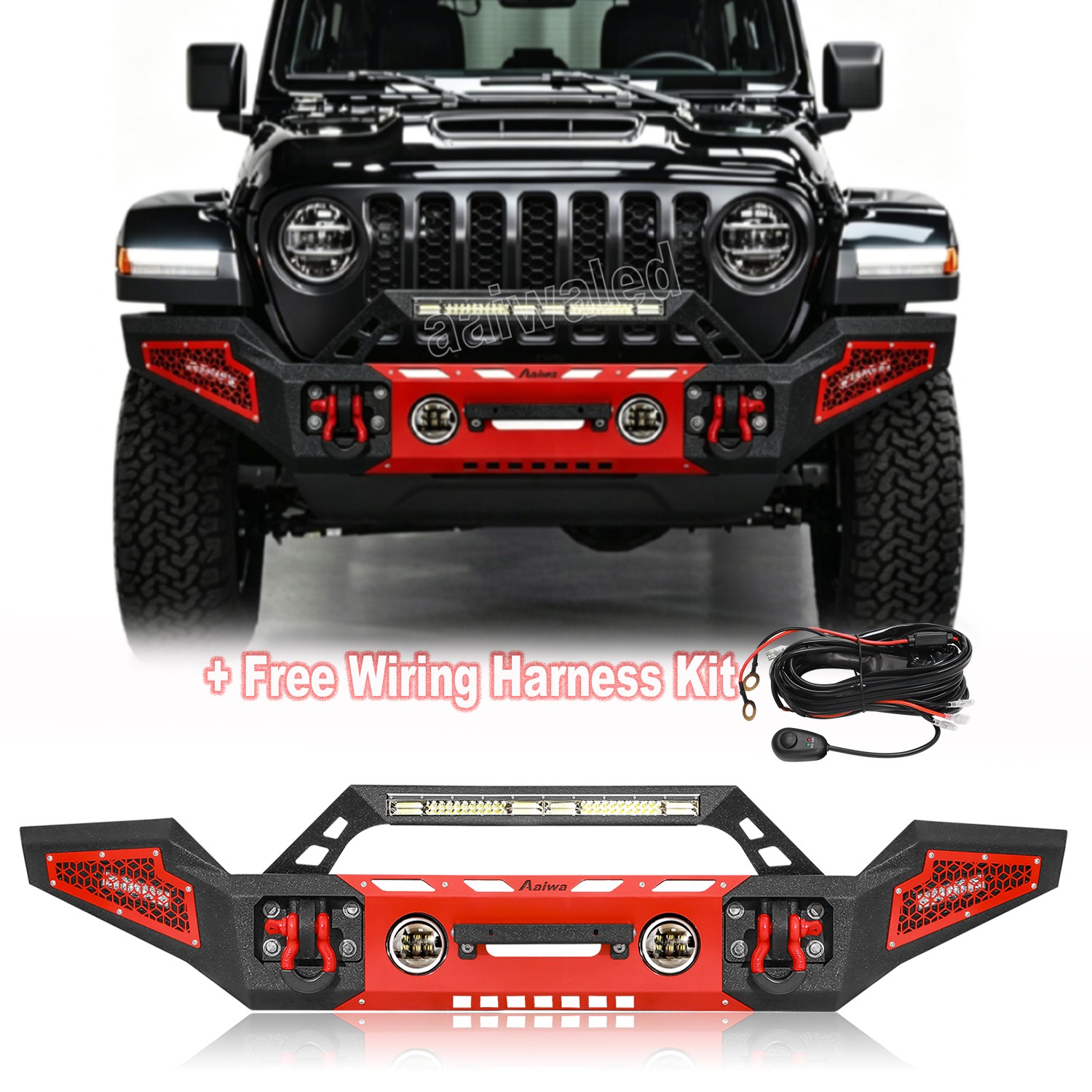 Steel Front Rear Bumper w/Winch Plate & Wire for 2007-2018 Jeep Wrangler JK JKU