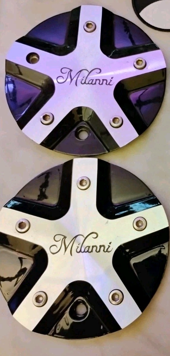(2) Milanni Gloss Black & Polished Aluminum Wheel Center Caps C457MF-2 CAP 6.25