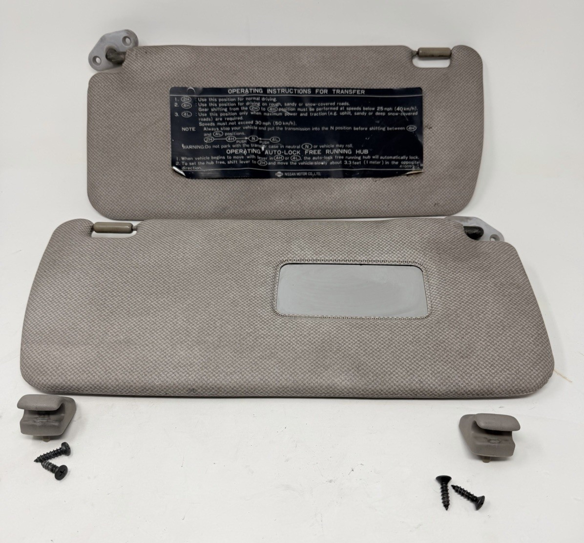 87-95 Nissan Pathfinder Hardbody D21 Sun Visor Set Pair Light Gray/Taupe w/clips 87-95 Nissan Pathfinder Hardbody D21 Sun Visor Set Pair Light Gray/Taupe w/clips
