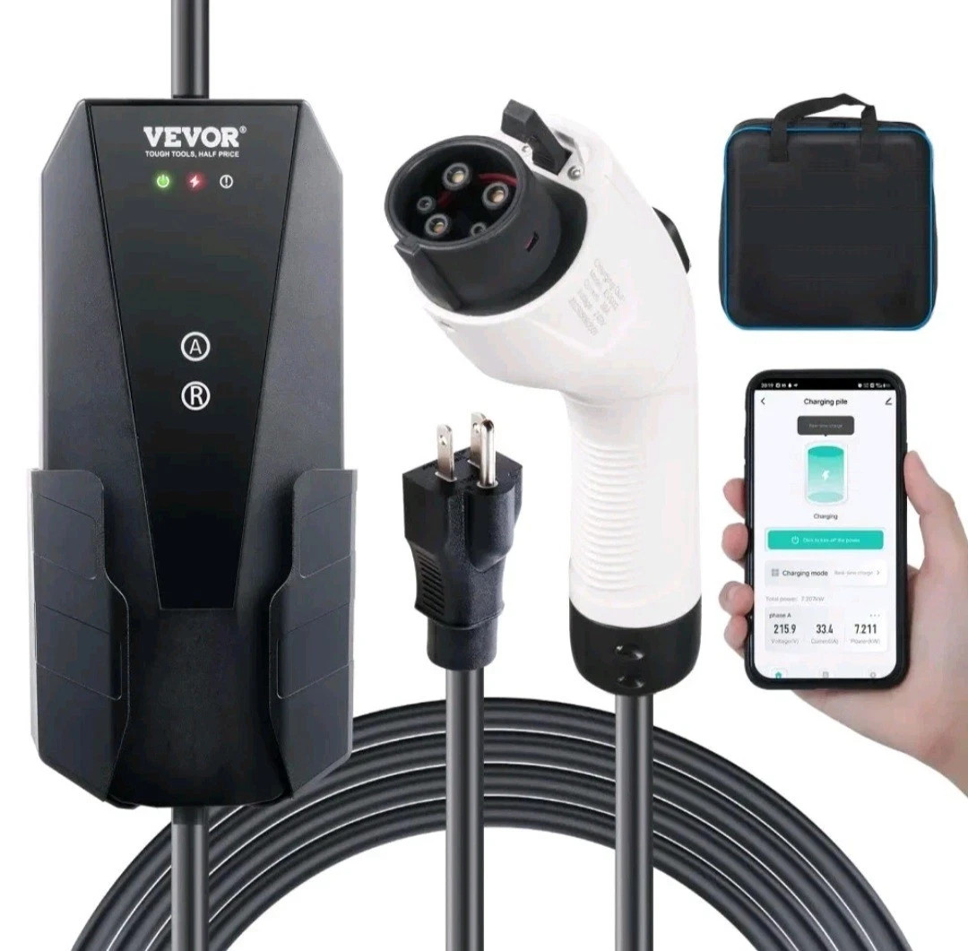 VEVOR Level 1+2 Portable EV Charger, 16 Amp 120V or 240V, Electric Vehicle Charg