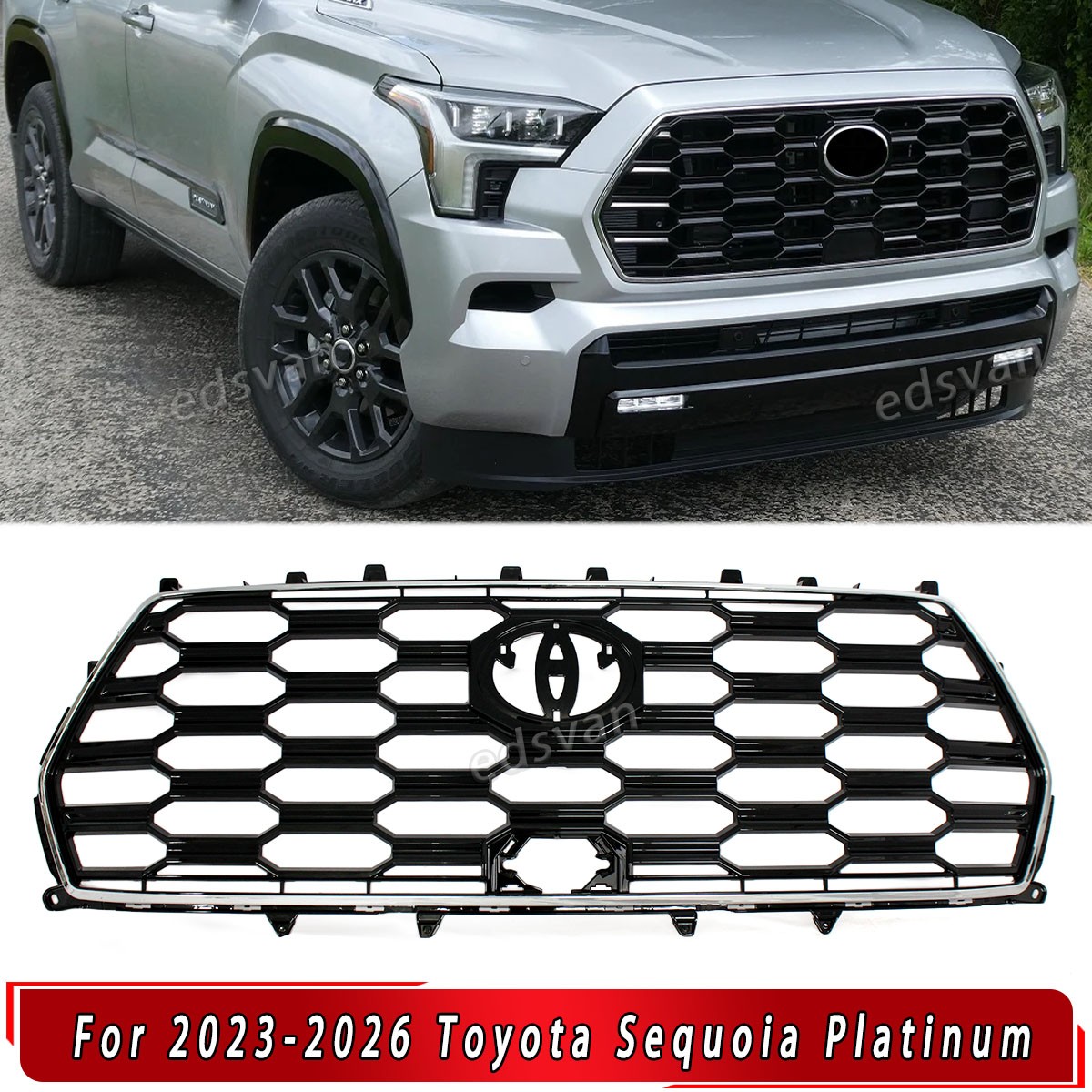 For 23-26 Toyota Sequoia Platinum/Capstone Chrome Trim Gloss Black Grille Insert For 23-26 Toyota Sequoia Platinum/Capstone Chrome Trim Gloss Black Grille Insert