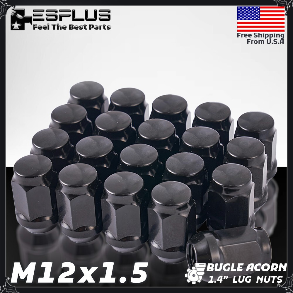 20 Pc Black M12x1.5 Bulge Acorn Universal Lug Nut 3/4\