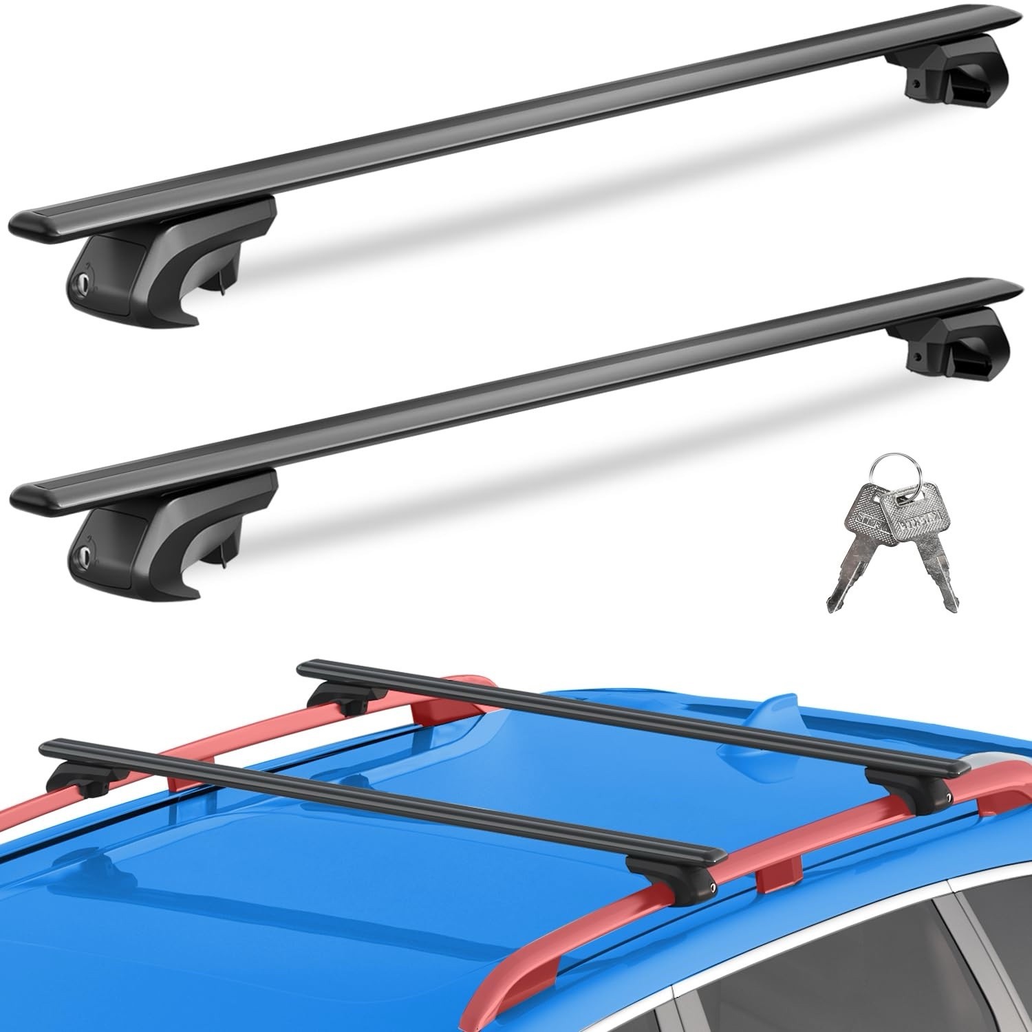 56 inch Aluminum Universal Roof Rack Cross Bars for Raised Rail SUVs 330 lb