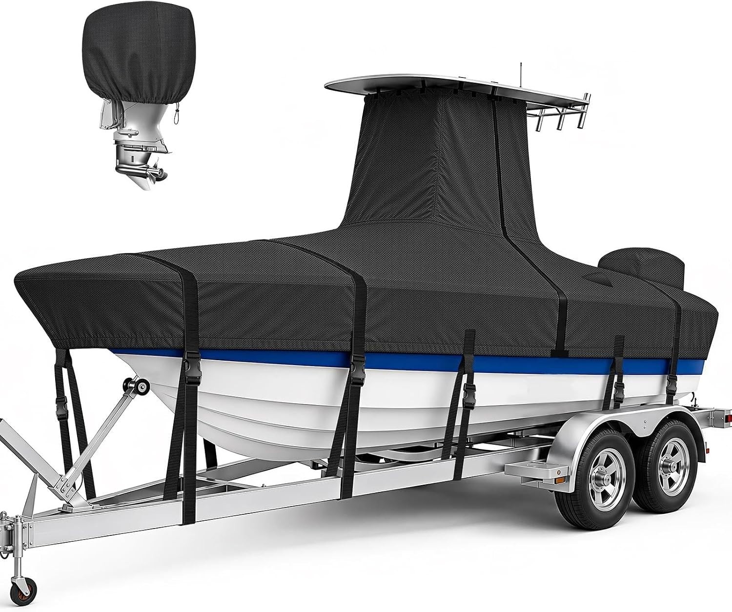 T Top Boat Cover, 1200D Heavy Duty Waterproof Hard Top Cover 22\'-24\' - 116\
